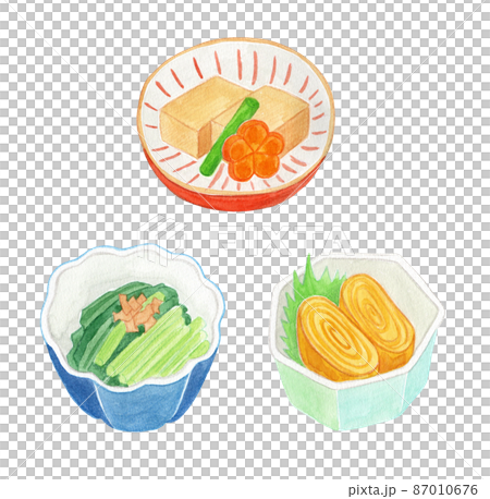 和食のお惣菜の入った小鉢の水彩イラスト 87010676
