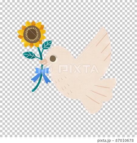 父の日　ひまわり一輪とハトの水彩風手描きイラスト 87010678