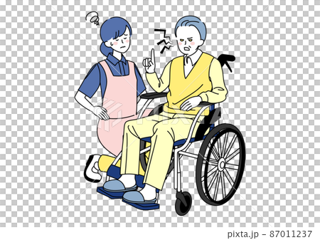 坐輪椅的老人和疲倦的看護人 坐輪椅的老人和疲倦的看護人 87011237