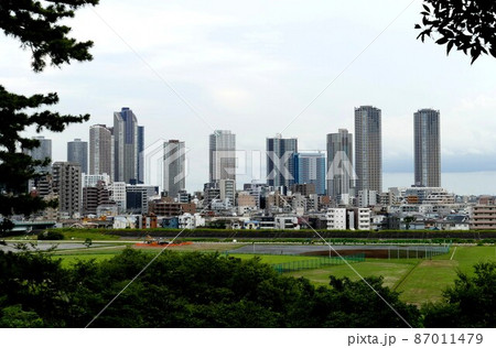 東京都大田区　田園調布 　多摩川台公園展望台から　川崎市武蔵小杉マンション群を望む　 87011479