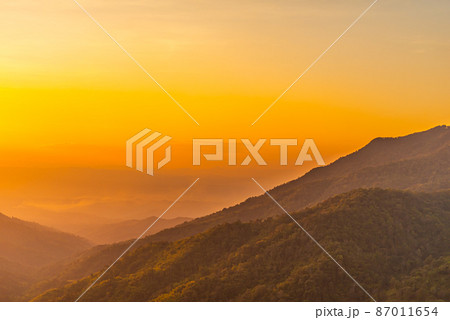 Beautiful colors on the mountain in the evening.4 87011654