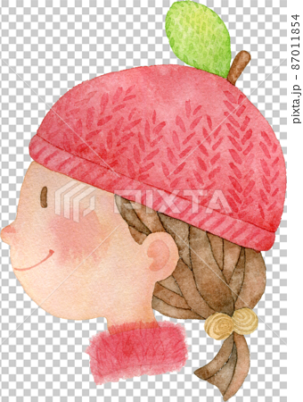 リンゴのニット帽をかぶった女の子のイラスト 87011854