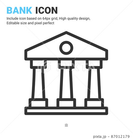 Bank icon vector with outline style isolated on white background. Vector illustration banking sign symbol icon concept for business, finance, industry, company, apps and all project 87012179