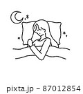 月とベットで横向きに寝ている女性のイラスト 87012854