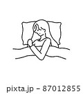 ベットで横向きに寝ている女性のイラスト 87012855