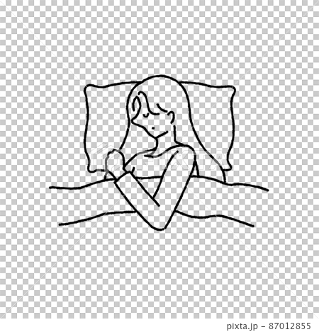 ベットで横向きに寝ている女性のイラストのイラスト素材