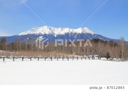 木曽馬の里から望む冬の御岳山 木曽馬の里から望む冬の御岳山 87012865