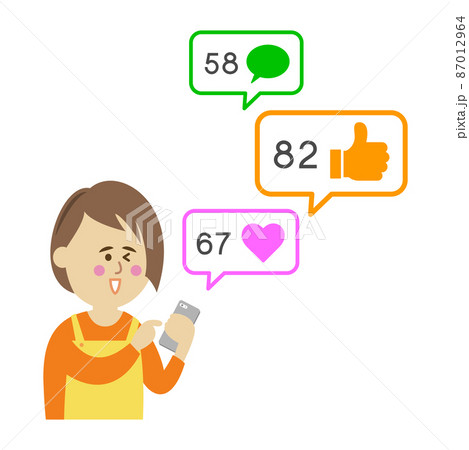 いいね！に喜ぶ主婦のイラストイメージ 87012964