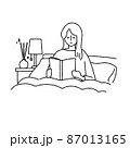 ベッドで本を読む女性とアロマディフューザーのイラスト 87013165