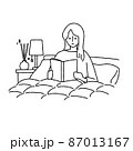 ベッドで本を読む女性とアロマディフューザーのイラスト 87013167
