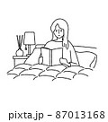 ベッドで本を読む女性とアロマディフューザーのイラスト 87013168