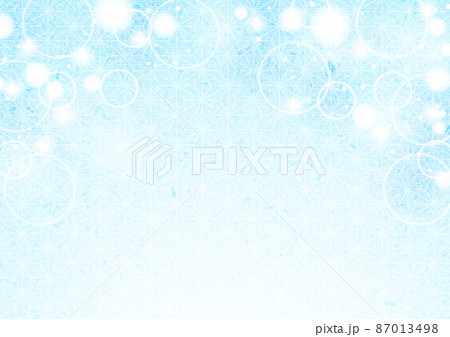 青の光輪キラキラほわほわ麻の葉背景 87013498