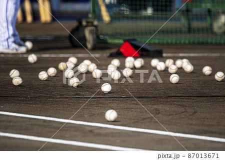 在棒球場的泥地上滾動的球（硬球）-照片素材（圖片） [87013671