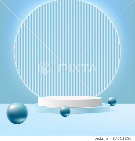 Display product podium scene. Abstract 3D product background soft blue rendering with circle wall scene. Stage for product, showcase. 87013856