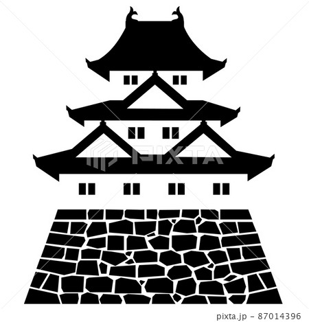 日本の城 天守 櫓 白黒のイラスト素材