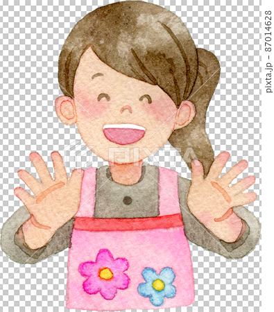 微笑著張開雙手的女托兒所教師（看護人）的插圖 87014628