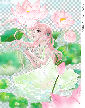 Lotus flower and girl with sky Lotus flower and girl with sky 87015277