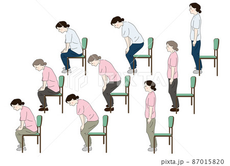 立ち上がり、リハビリ職種、介護士、高齢者、立ち上がりやすい方法、座位からの立ち上がり、動作分析、コツ 87015820