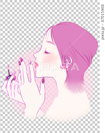 Cosmetology simple illustration (semi-short profile woman who dries nails) Cosmetology simple illustration (semi-short profile woman who dries nails) 87015908