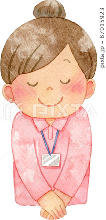 お辞儀をする女性介護福祉士のイラスト(上半身) 87015923