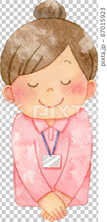 お辞儀をする女性介護福祉士のイラスト(上半身) 87015923