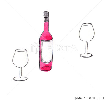 赤ワインとワイングラス イラストのイラスト素材
