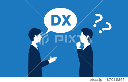 DXが理解できない経営者のイメージイラスト、青バック、ベクター 87016865