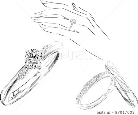ウェディング　婚約指輪　結婚指輪　線画 87017005