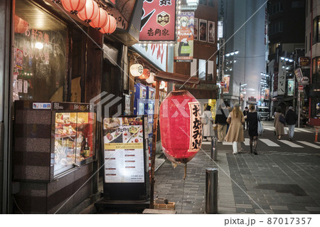新宿三丁目の繁華街と人通り　東京都新宿区 87017357