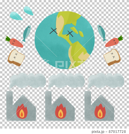 Food loss Hand-drawn illustration of the earth wrapped in smoke from an incinerator Food loss Hand-drawn illustration of the earth wrapped in smoke from an incinerator 87017728
