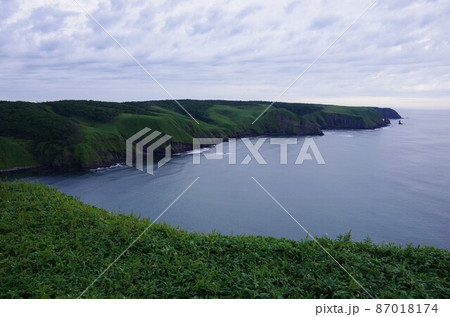 北海道厚岸町　あやめヶ原のチンベ展望台から東側の海岸線を望む 87018174