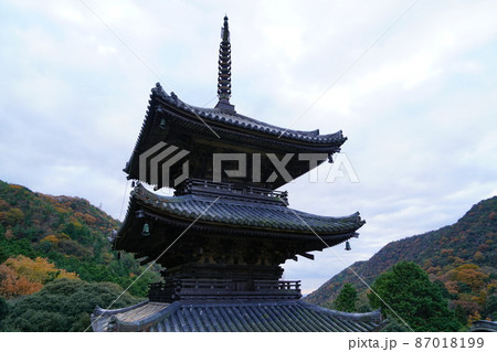【瀬戸内三十三観音霊場】第十番　国の重要文化財・福生寺三重塔の初冬の風景2　岡山県備前市 87018199
