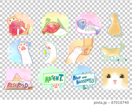 Icon set of requirements and actions of white brown bee cat (white background) 87018740