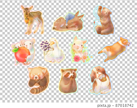 Embossed icon set of cute animals and flowers - Stock Illustration  [87018744] - PIXTA