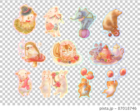 可愛的童話動物圖標集（白色背景） 87018746