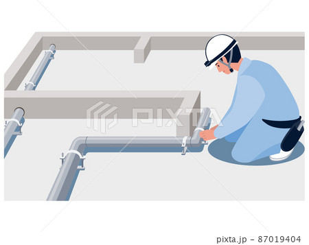 給排水管工事を行う配管工のベクターイラスト 給排水管工事を行う配管工のベクターイラスト 87019404