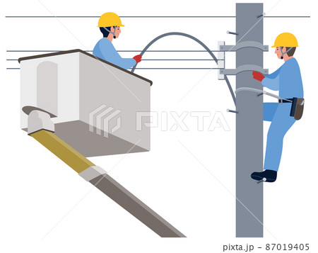 高所作業車で電気工事をする電気工事士のベクターイラスト 87019405
