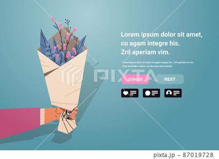 human hand holding bouquet of flowers 8 march happy womens day celebration concept greeting card human hand holding bouquet of flowers 8 march happy womens day celebration concept greeting card 87019728