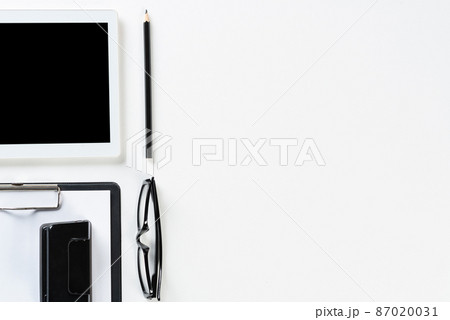 Top view of well organized home office workplace Top view of well organized home office workplace 87020031