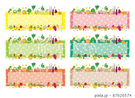 野菜と果物のテキストフレーム ドット柄の色セット 野菜と果物のテキストフレーム ドット柄の色セット 87020574