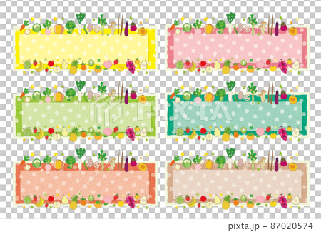 野菜と果物のテキストフレーム ドット柄の色セット 野菜と果物のテキストフレーム ドット柄の色セット 87020574