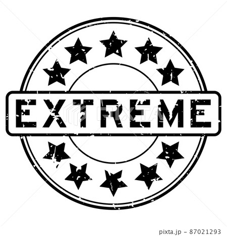 Grunge black extreme word with star icon round rubber seal stamp on white background 87021293