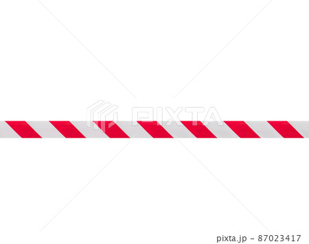 Red and White Lines of barrier tape. Striped, red and white tape that forbids passage. Red and White Lines of barrier tape. Striped, red and white tape that forbids passage. 87023417