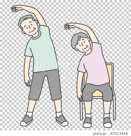 体操をするシニア夫婦 87023848