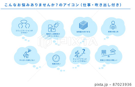 こんなお悩みありませんか？のアイコンセット（仕事）、吹き出し付き、ベクター 87023936