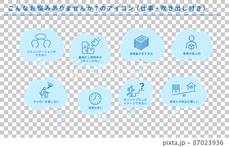 こんなお悩みありませんか？のアイコンセット（仕事）、吹き出し付き、ベクター 87023936