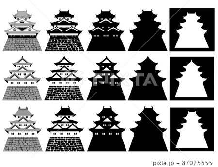 日本の城　三重三階の天守・櫓のセット 87025655