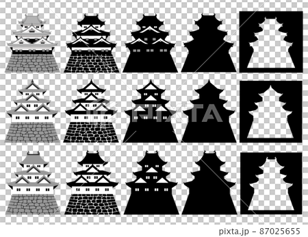 日本の城　三重三階の天守・櫓のセット 87025655