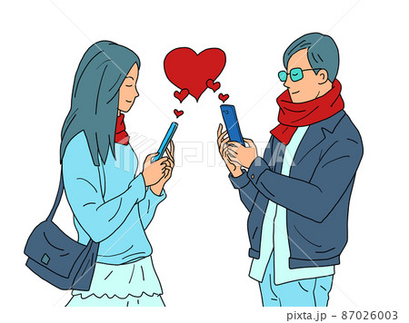 love valentine heart red a couple of a man and a woman with phones, dependence on online social networks 87026003