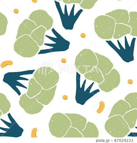 Broccoli or Cauliflower Vegetables seamless pattern. Vegetarian healthy bio food background, Vegan organic eco products. Vector illustration 87029222